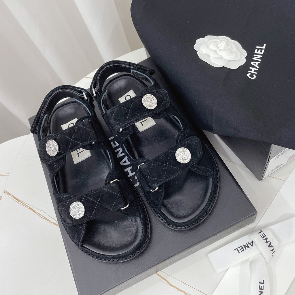 CHANEL 26S SANDALS IN BLACK SUEDE