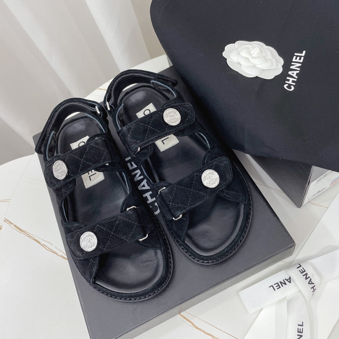 CHANEL 26S SANDALS IN BLACK SUEDE