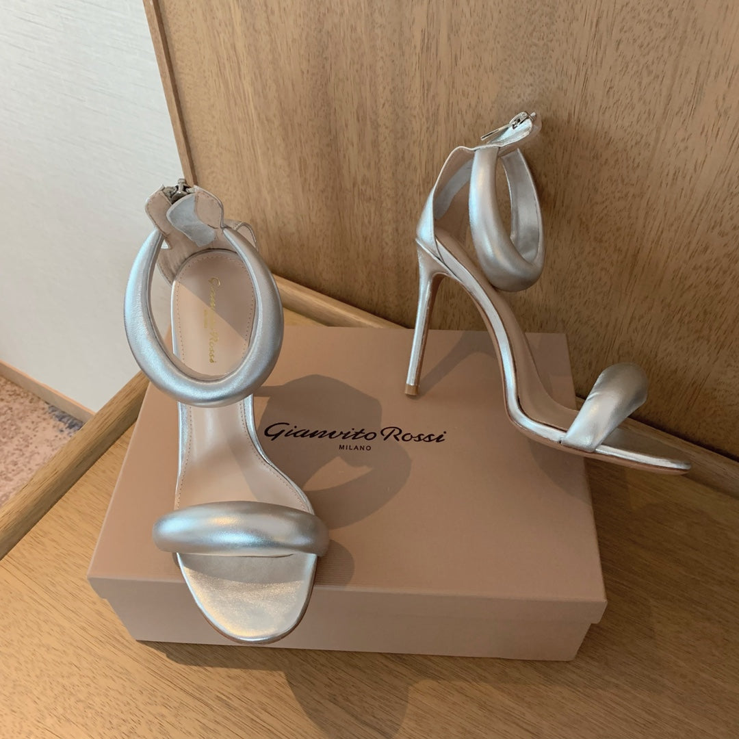 GIANVITO ROSSI 26S BIJOUX SANDALS 105 MM IN SILVER LAMBSKIN