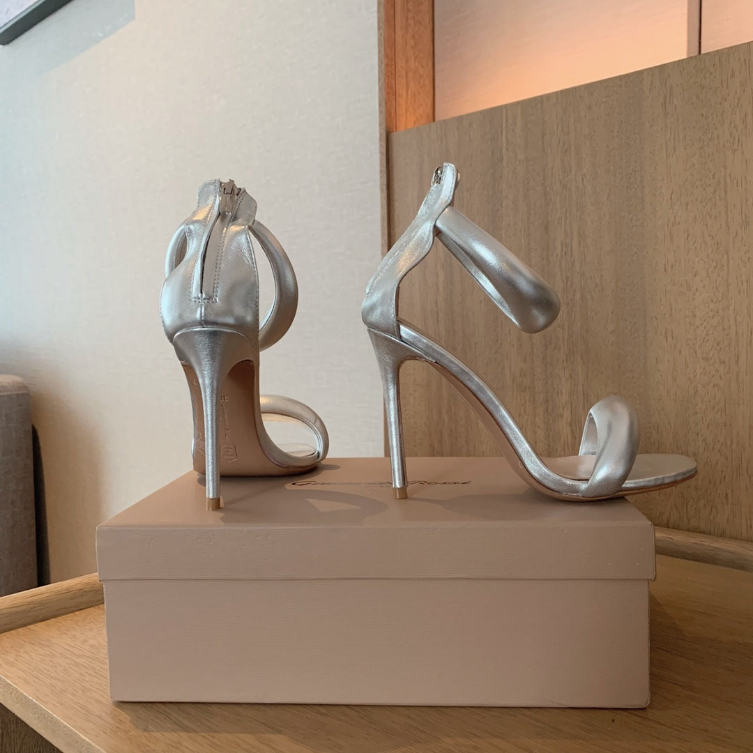 GIANVITO ROSSI 26S BIJOUX SANDALS 105 MM IN SILVER LAMBSKIN