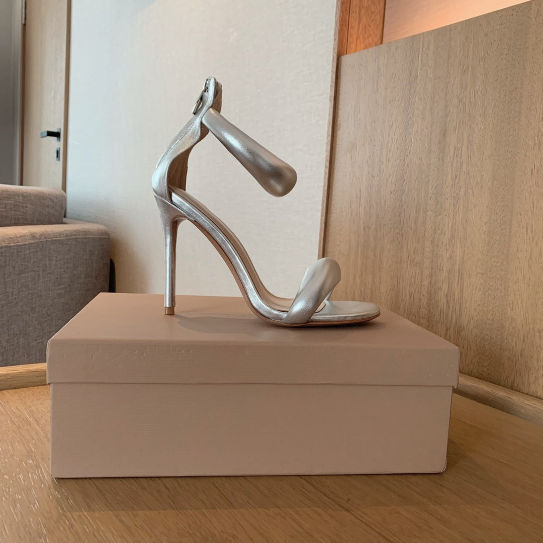 GIANVITO ROSSI 26S BIJOUX SANDALS 105 MM IN SILVER LAMBSKIN