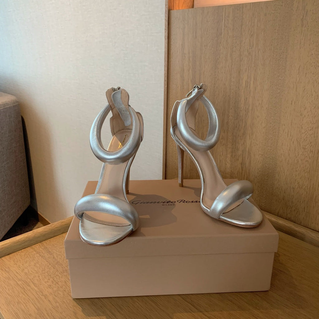 GIANVITO ROSSI 26S BIJOUX SANDALS 105 MM IN SILVER LAMBSKIN