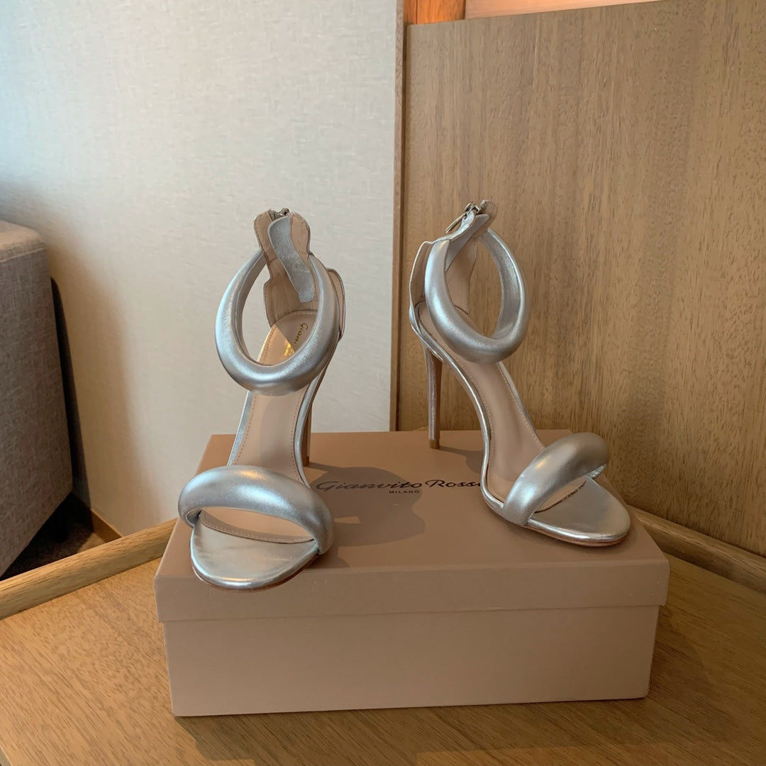 GIANVITO ROSSI 26S BIJOUX SANDALS 105 MM IN SILVER LAMBSKIN