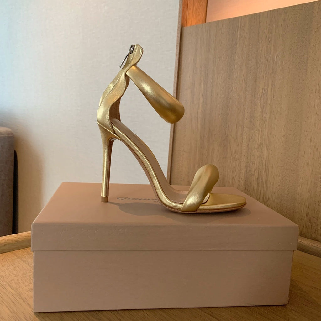 GIANVITO ROSSI 26S BIJOUX SANDALS 105 MM IN GOLD LAMBSKIN
