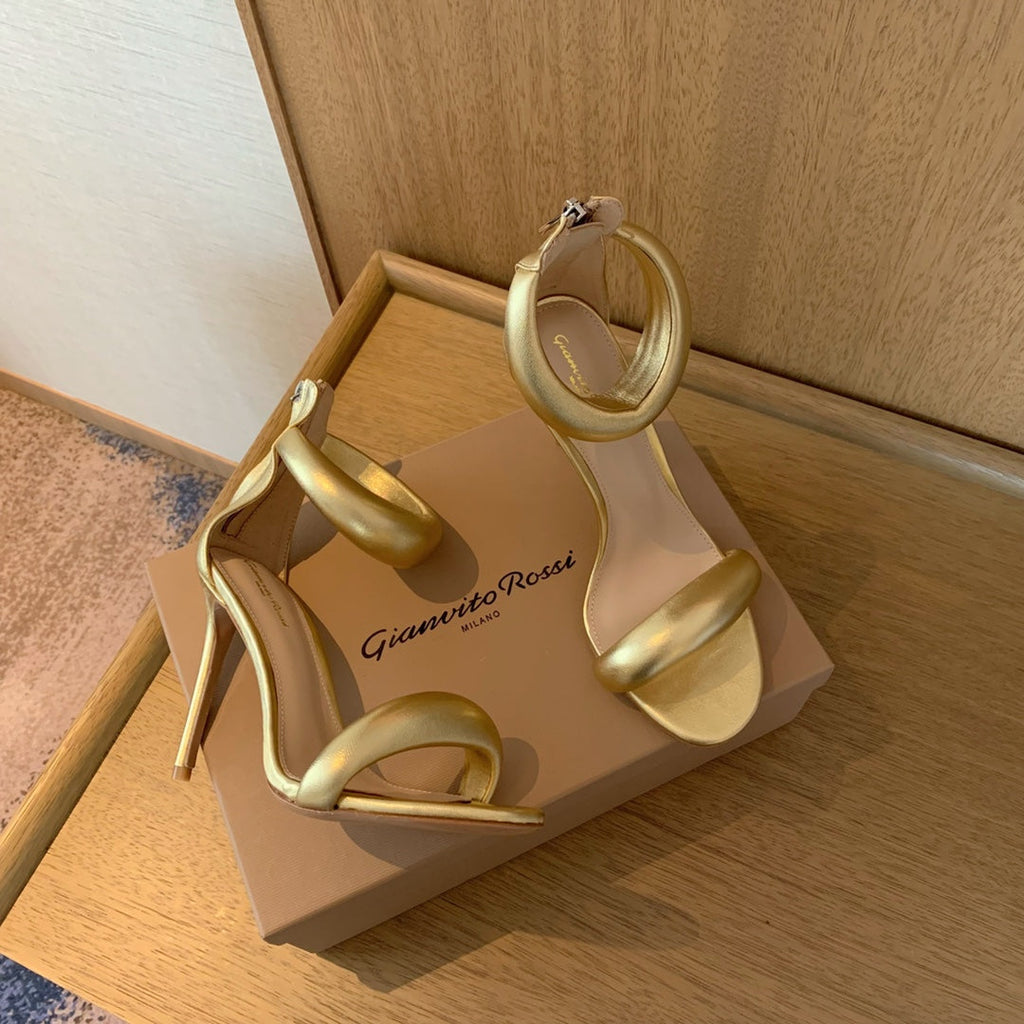 GIANVITO ROSSI 26S BIJOUX SANDALS 105 MM IN GOLD LAMBSKIN