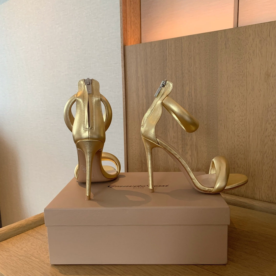GIANVITO ROSSI 26S BIJOUX SANDALS 105 MM IN GOLD LAMBSKIN