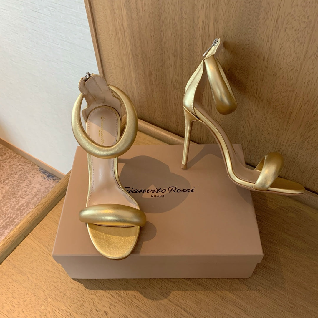 GIANVITO ROSSI 26S BIJOUX SANDALS 105 MM IN GOLD LAMBSKIN