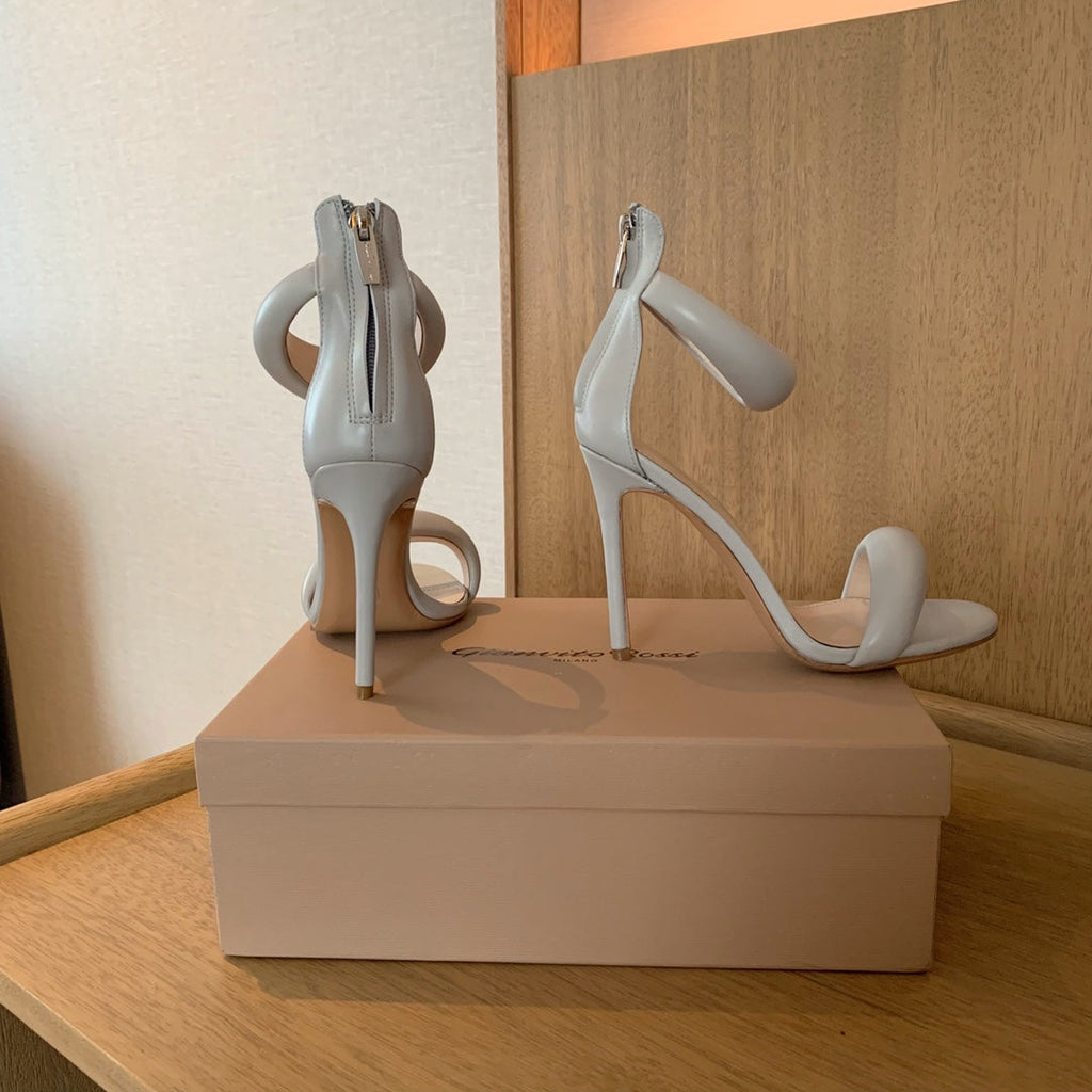 GIANVITO ROSSI 26S BIJOUX SANDALS 105 MM IN LIGHT GREY LAMBSKIN