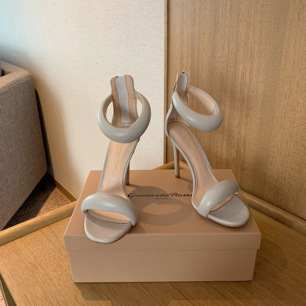 GIANVITO ROSSI 26S BIJOUX SANDALS 105 MM IN LIGHT GREY LAMBSKIN
