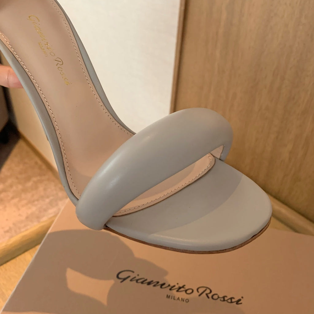 GIANVITO ROSSI 26S BIJOUX SANDALS 105 MM IN LIGHT GREY LAMBSKIN