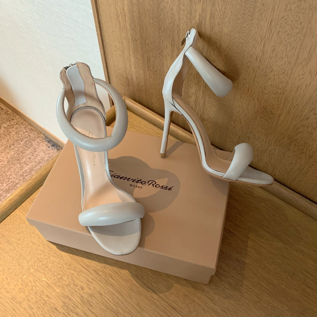 GIANVITO ROSSI 26S BIJOUX SANDALS 105 MM IN LIGHT GREY LAMBSKIN