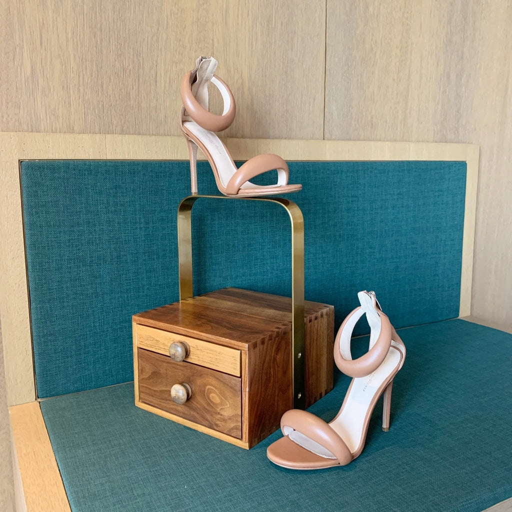 GIANVITO ROSSI 26S BIJOUX SANDALS 105 MM IN BROWN LAMBSKIN