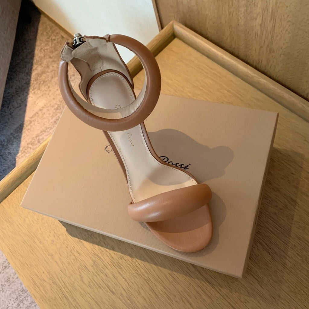 GIANVITO ROSSI 26S BIJOUX SANDALS 105 MM IN BROWN LAMBSKIN