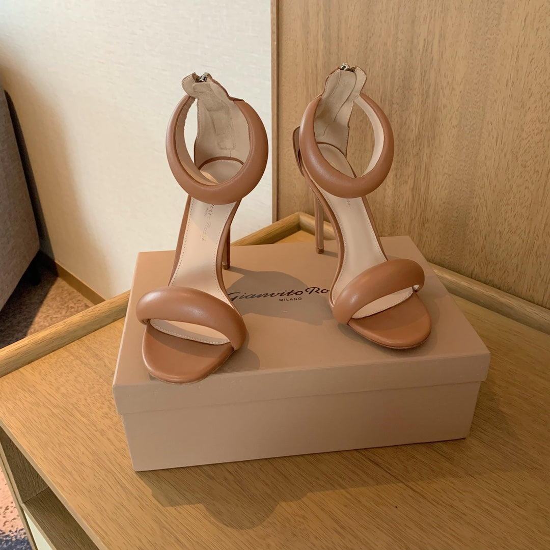 GIANVITO ROSSI 26S BIJOUX SANDALS 105 MM IN BROWN LAMBSKIN