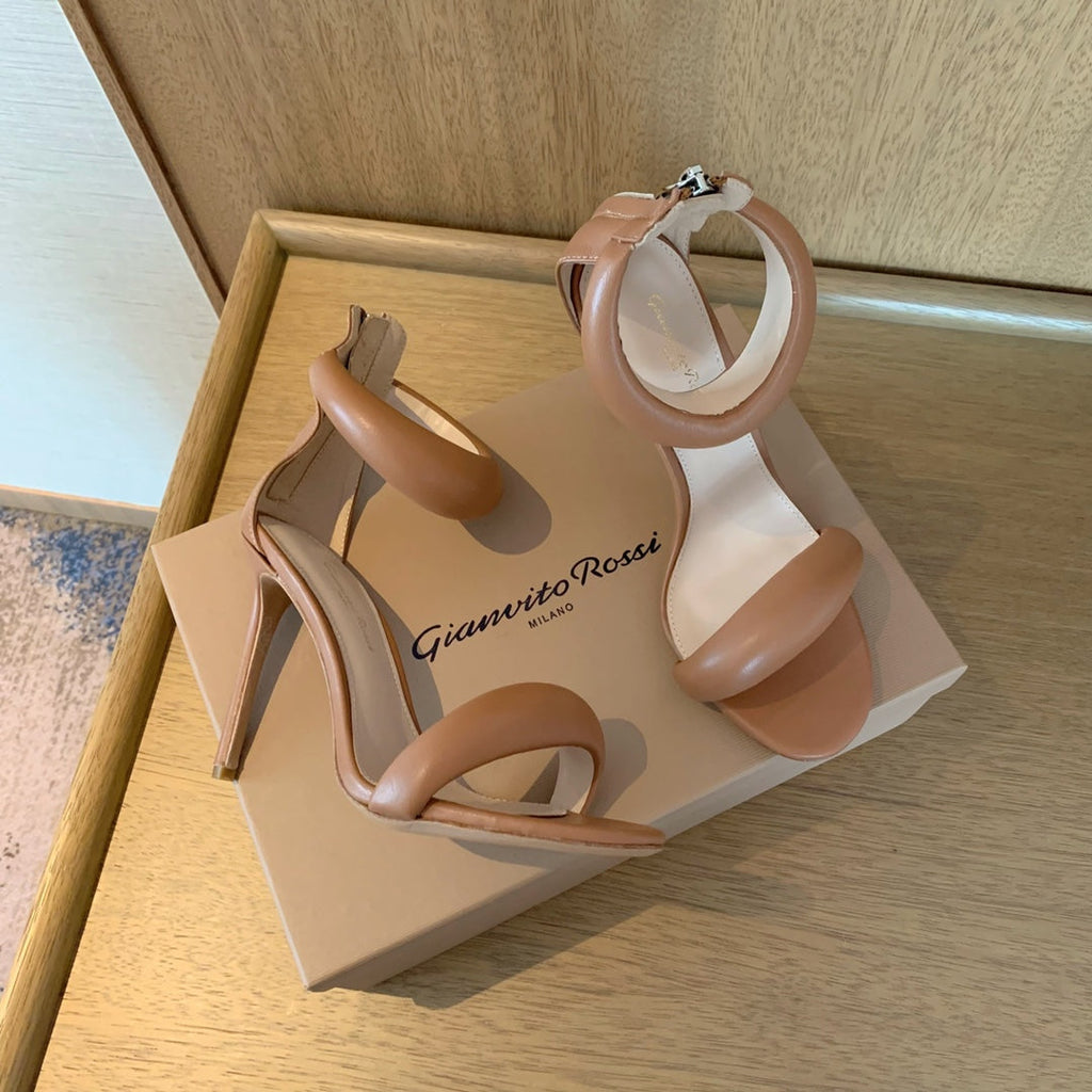 GIANVITO ROSSI 26S BIJOUX SANDALS 105 MM IN BROWN LAMBSKIN