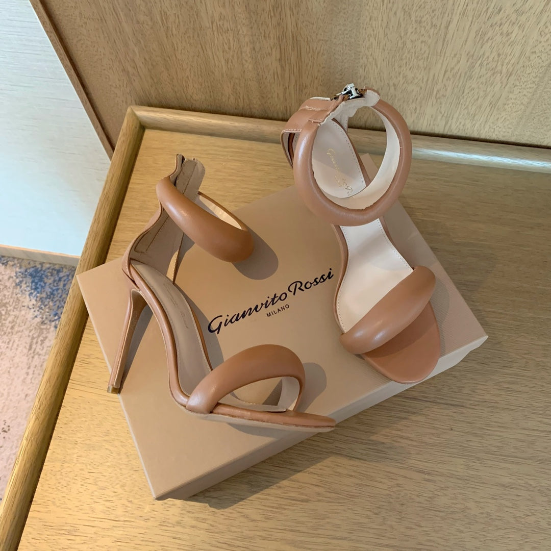 GIANVITO ROSSI 26S BIJOUX SANDALS 105 MM IN BROWN LAMBSKIN