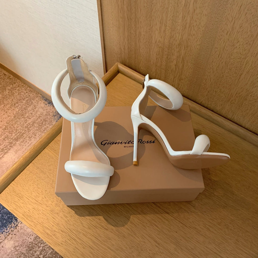 GIANVITO ROSSI 26S BIJOUX SANDALS 105 MM IN WHITE LAMBSKIN