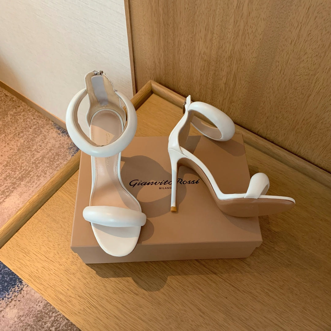 GIANVITO ROSSI 26S BIJOUX SANDALS 105 MM IN WHITE LAMBSKIN