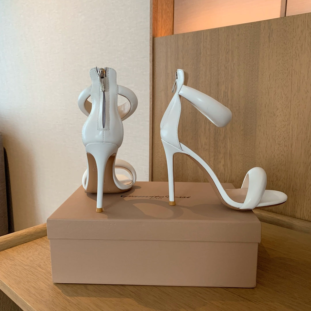 GIANVITO ROSSI 26S BIJOUX SANDALS 105 MM IN WHITE LAMBSKIN