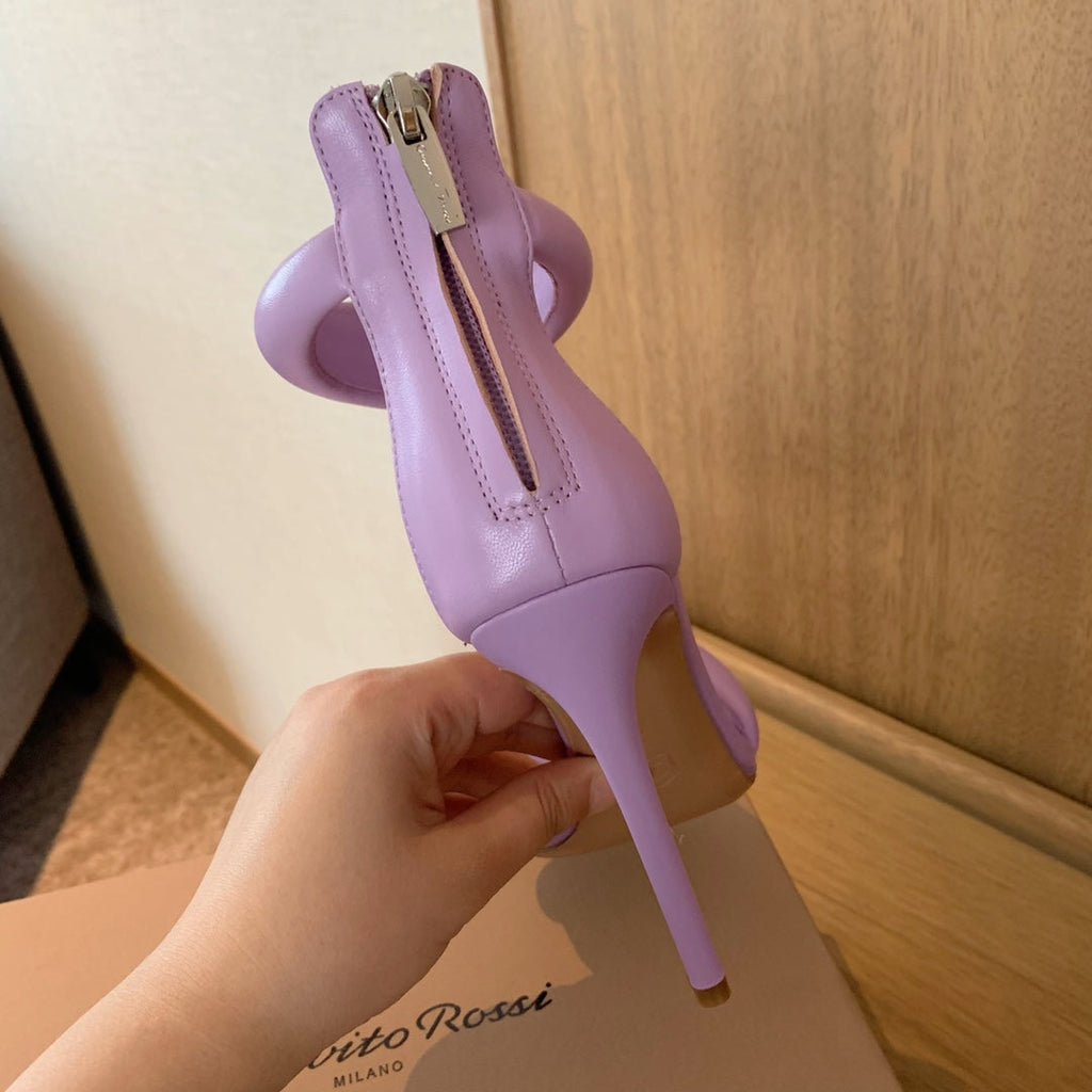 GIANVITO ROSSI 26S BIJOUX SANDALS 105 MM IN LIGHT PURPLE LAMBSKIN