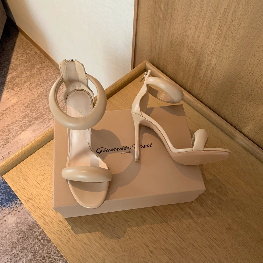 GIANVITO ROSSI 26S BIJOUX SANDALS 105 MM IN BEIGE LAMBSKIN