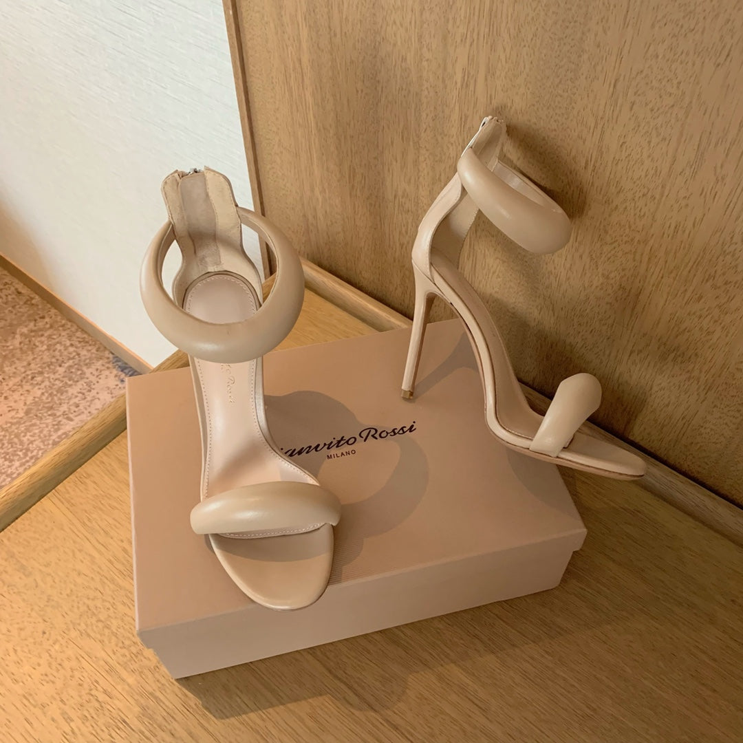 GIANVITO ROSSI 26S BIJOUX SANDALS 105 MM IN BEIGE LAMBSKIN