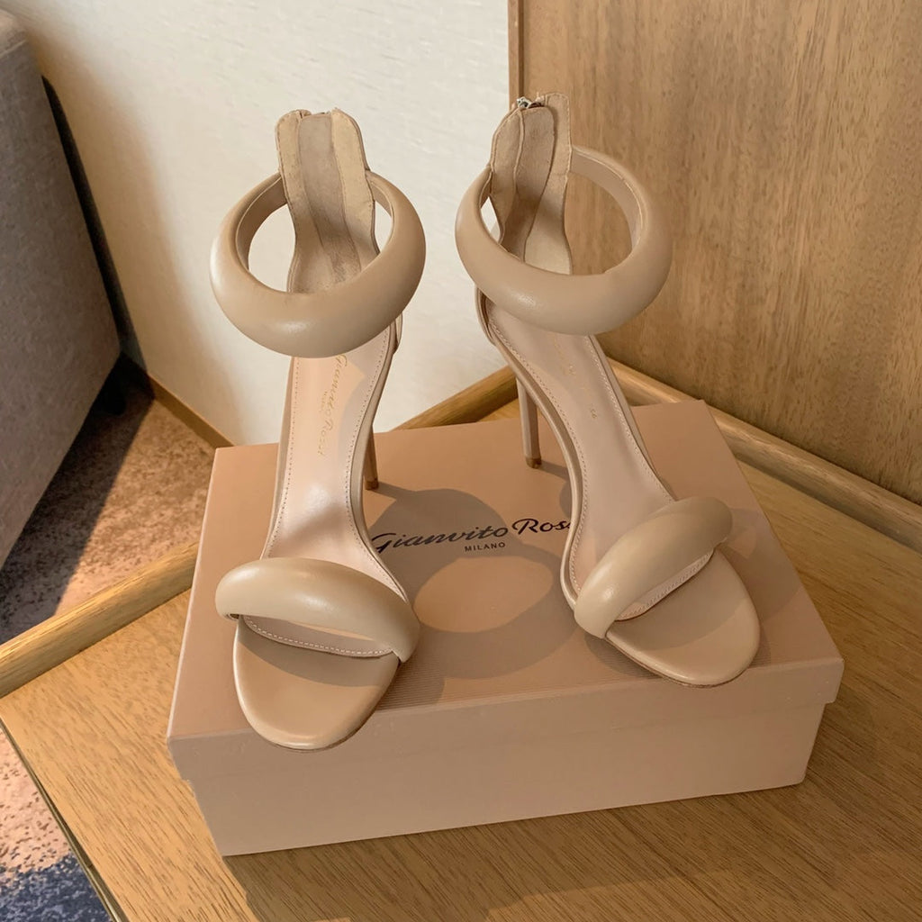 GIANVITO ROSSI 26S BIJOUX SANDALS 105 MM IN BEIGE LAMBSKIN