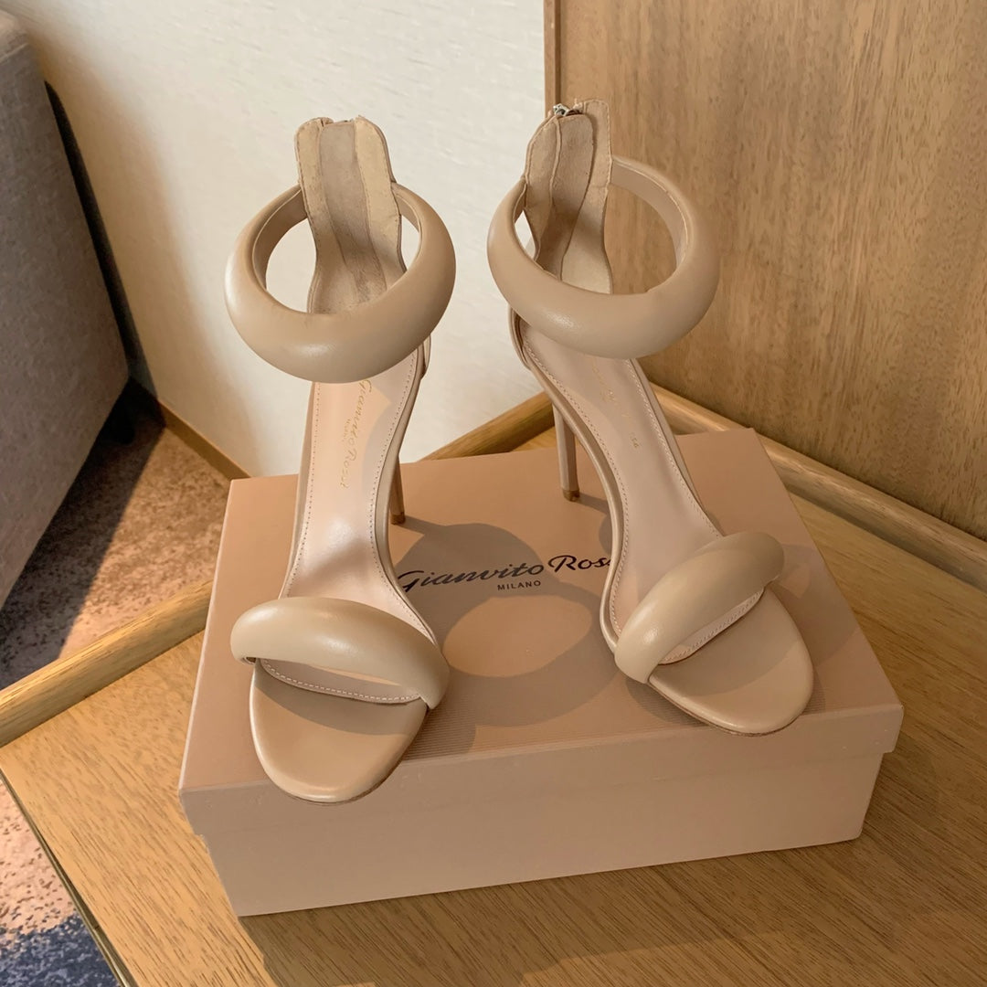 GIANVITO ROSSI 26S BIJOUX SANDALS 105 MM IN BEIGE LAMBSKIN