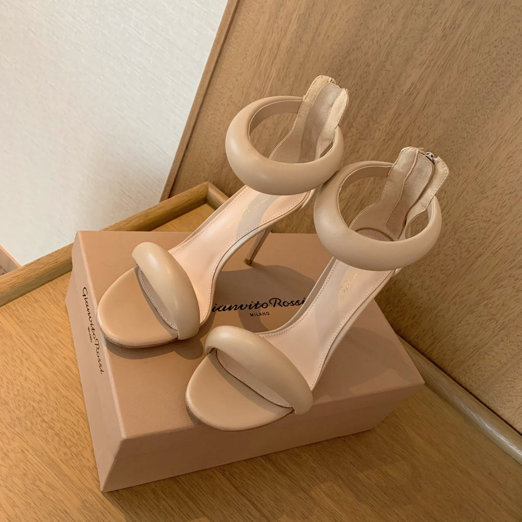GIANVITO ROSSI 26S BIJOUX SANDALS 105 MM IN BEIGE LAMBSKIN