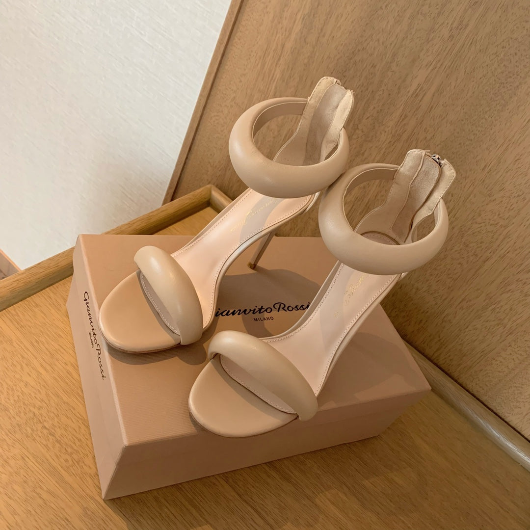GIANVITO ROSSI 26S BIJOUX SANDALS 105 MM IN BEIGE LAMBSKIN