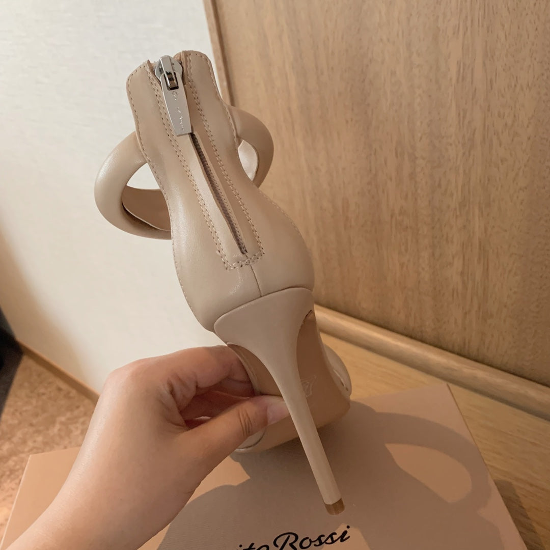 GIANVITO ROSSI 26S BIJOUX SANDALS 105 MM IN BEIGE LAMBSKIN