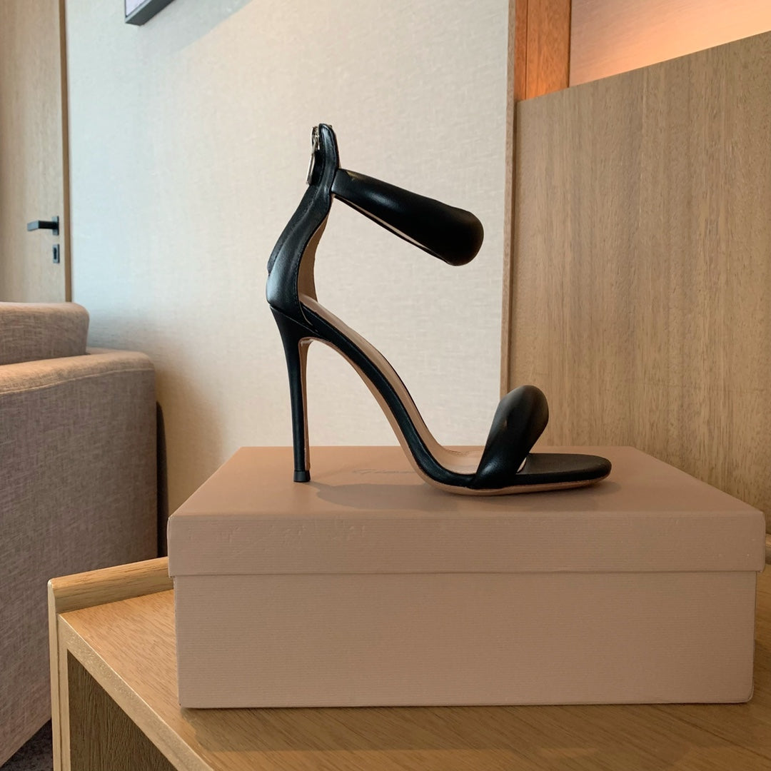 GIANVITO ROSSI 26S BIJOUX SANDALS 105 MM IN BLACK LAMBSKIN