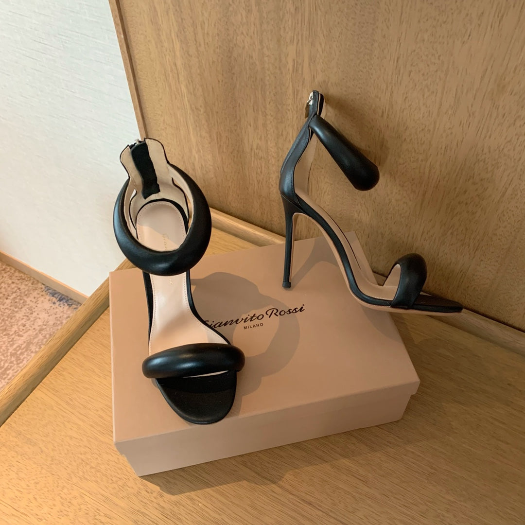 GIANVITO ROSSI 26S BIJOUX SANDALS 105 MM IN BLACK LAMBSKIN