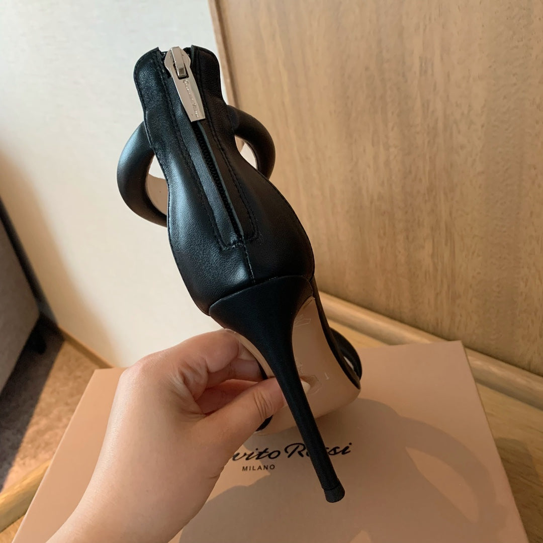 GIANVITO ROSSI 26S BIJOUX SANDALS 105 MM IN BLACK LAMBSKIN
