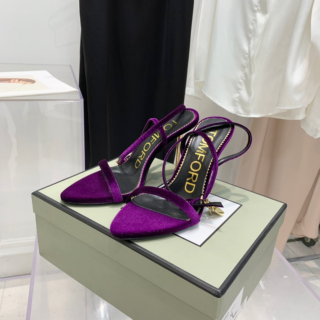 PADLOCK HIGH HEEL 10 CM SANDAL IN WINE PURPLE VELVET