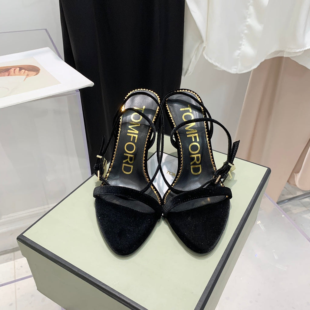 TOM FORD 26S GOLD BUCKLE HEELS 105 MM IN BLACK VELVET