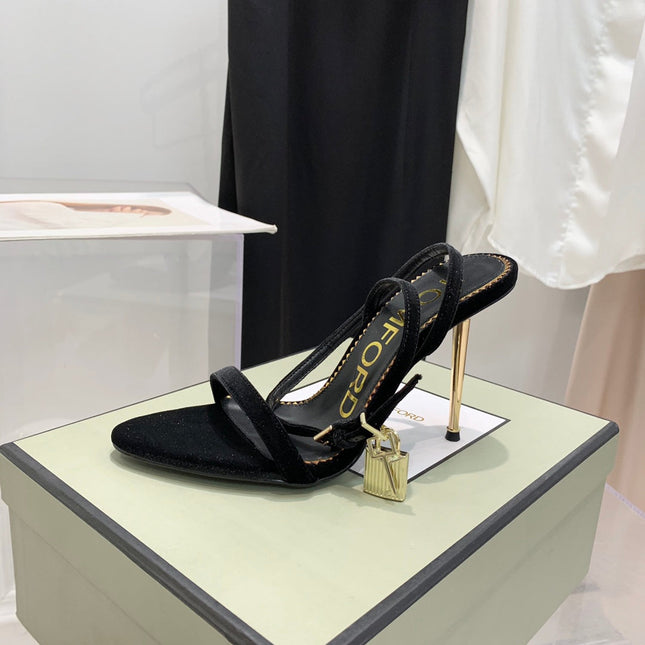 TOM FORD 26S GOLD BUCKLE HEELS 105 MM IN BLACK VELVET