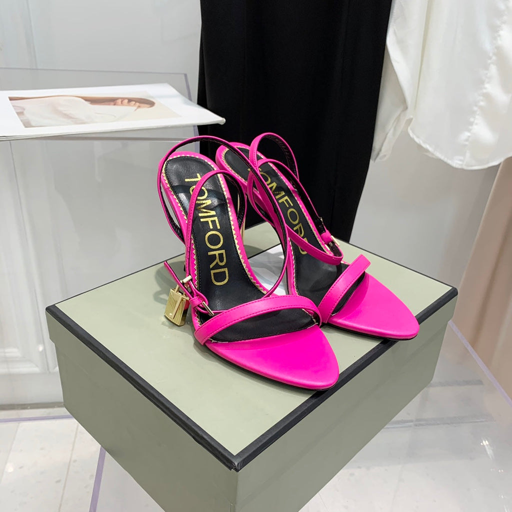 TOM FORD 26S GOLD BUCKLE HEELS 105 MM IN PINK LAMBSKIN