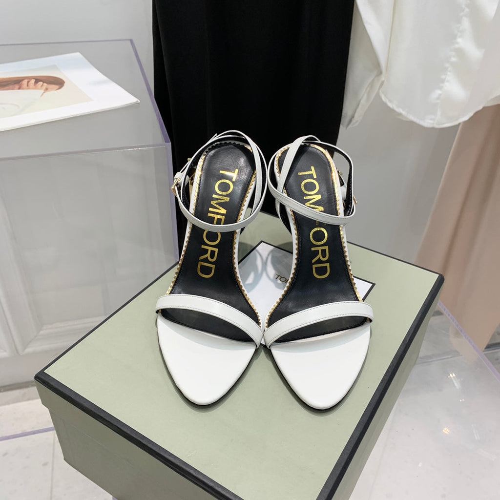 TOM FORD 26S GOLD BUCKLE HEELS 105 MM IN WHITE LAMBSKIN