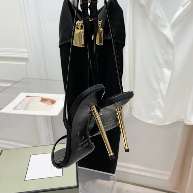 TOM FORD 26S GOLD BUCKLE HEELS 105 MM IN BLACK LAMBSKIN