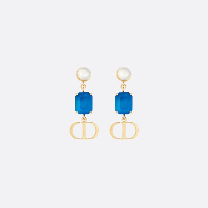 CD 26S BLUE CRYSTAL PEARL DROP EARRINGS IN GOLD TONE METAL 645629