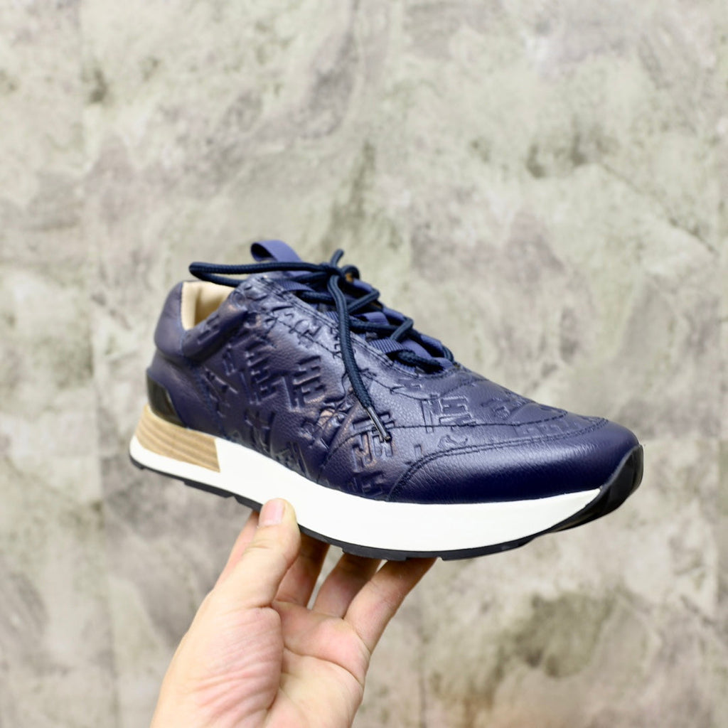 HM EMBOSSED ICON SNEAKER NAVY CALFSKIN