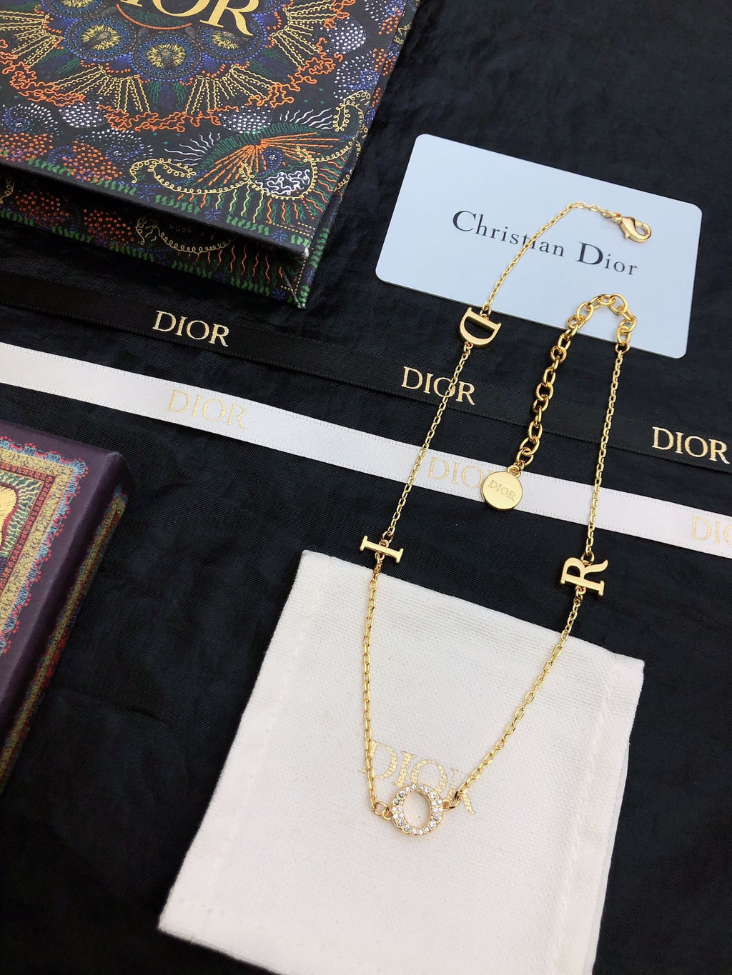 CD 26S DIOR LOGO CHAIN LAYERED NECKLACE IN GOLD TONE METAL WITH CRYSTAL 631007