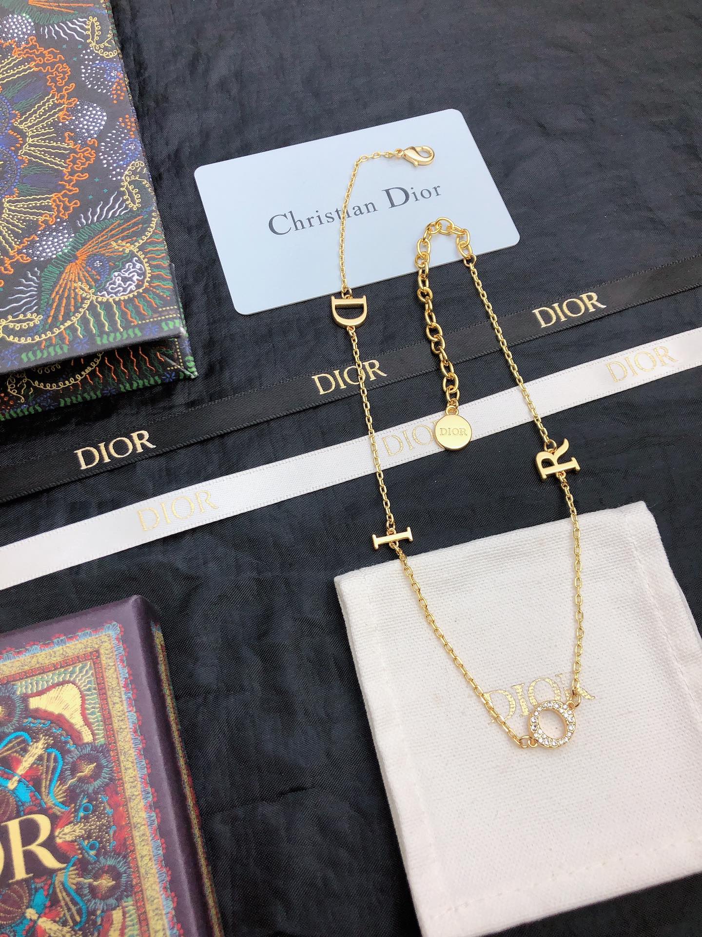 CD 26S DIOR LOGO CHAIN LAYERED NECKLACE IN GOLD TONE METAL WITH CRYSTAL 631007