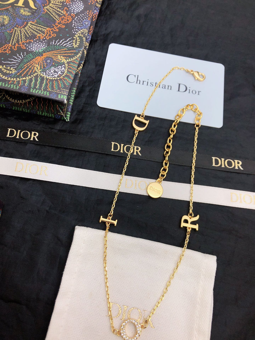 CD 26S DIOR LOGO CHAIN LAYERED NECKLACE IN GOLD TONE METAL WITH CRYSTAL 631007