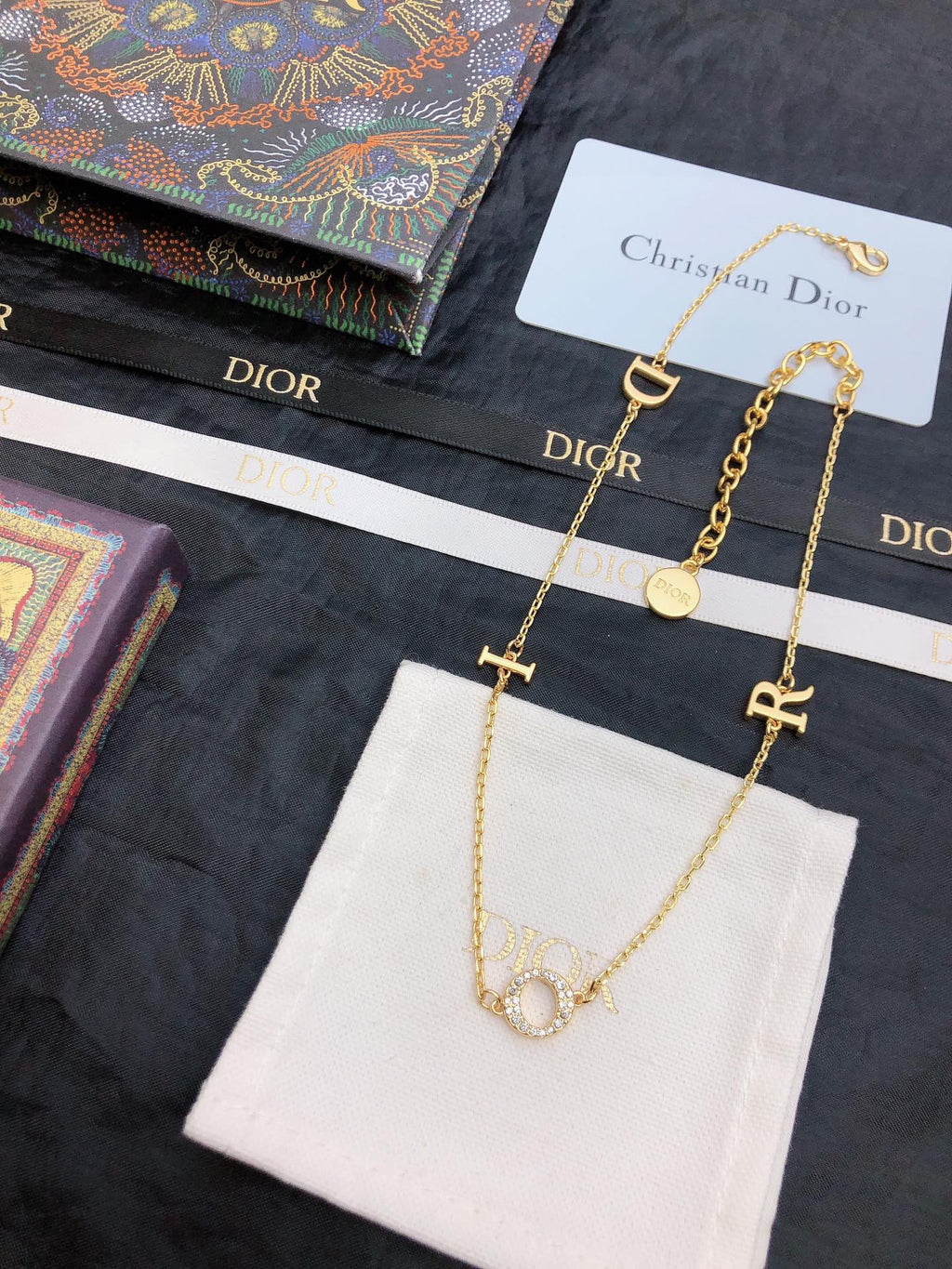CD 26S DIOR LOGO CHAIN LAYERED NECKLACE IN GOLD TONE METAL WITH CRYSTAL 631007