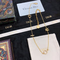 CD 26S DIOR LOGO CHAIN LAYERED NECKLACE IN GOLD TONE METAL WITH CRYSTAL 631007