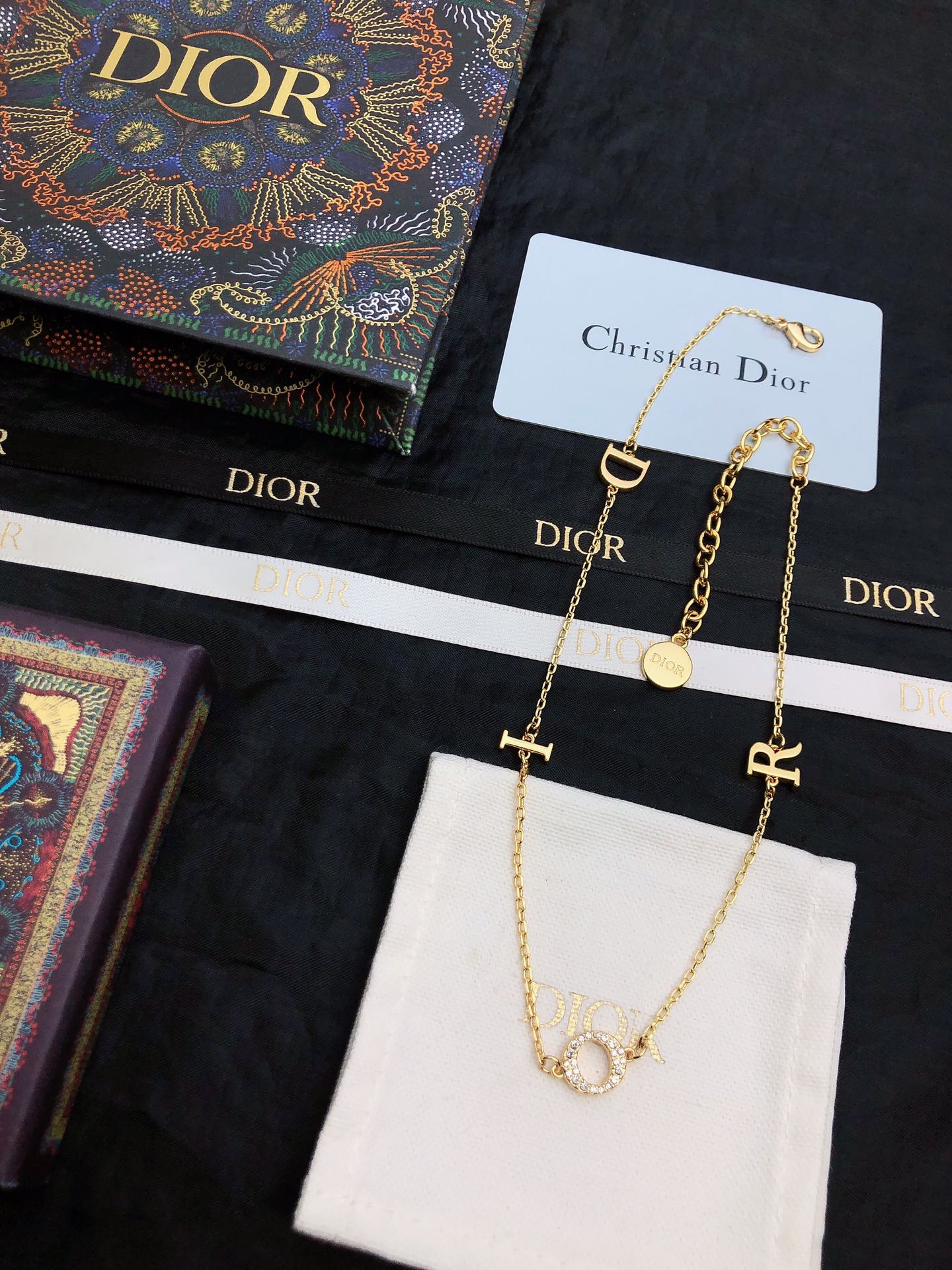 CD 26S DIOR LOGO CHAIN LAYERED NECKLACE IN GOLD TONE METAL WITH CRYSTAL 631007
