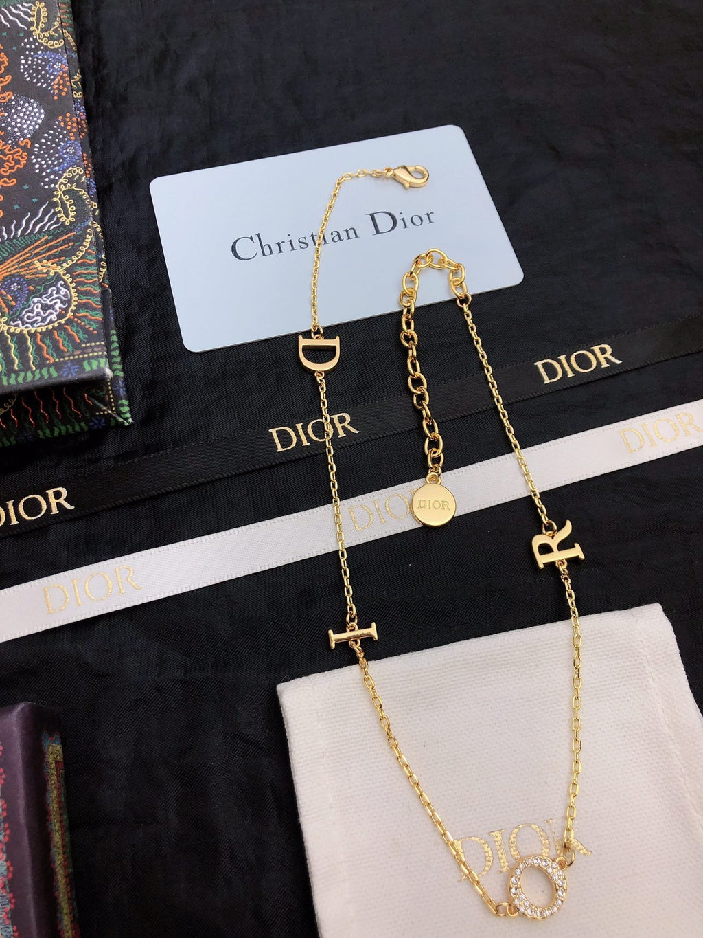 CD 26S DIOR LOGO CHAIN LAYERED NECKLACE IN GOLD TONE METAL WITH CRYSTAL 631007