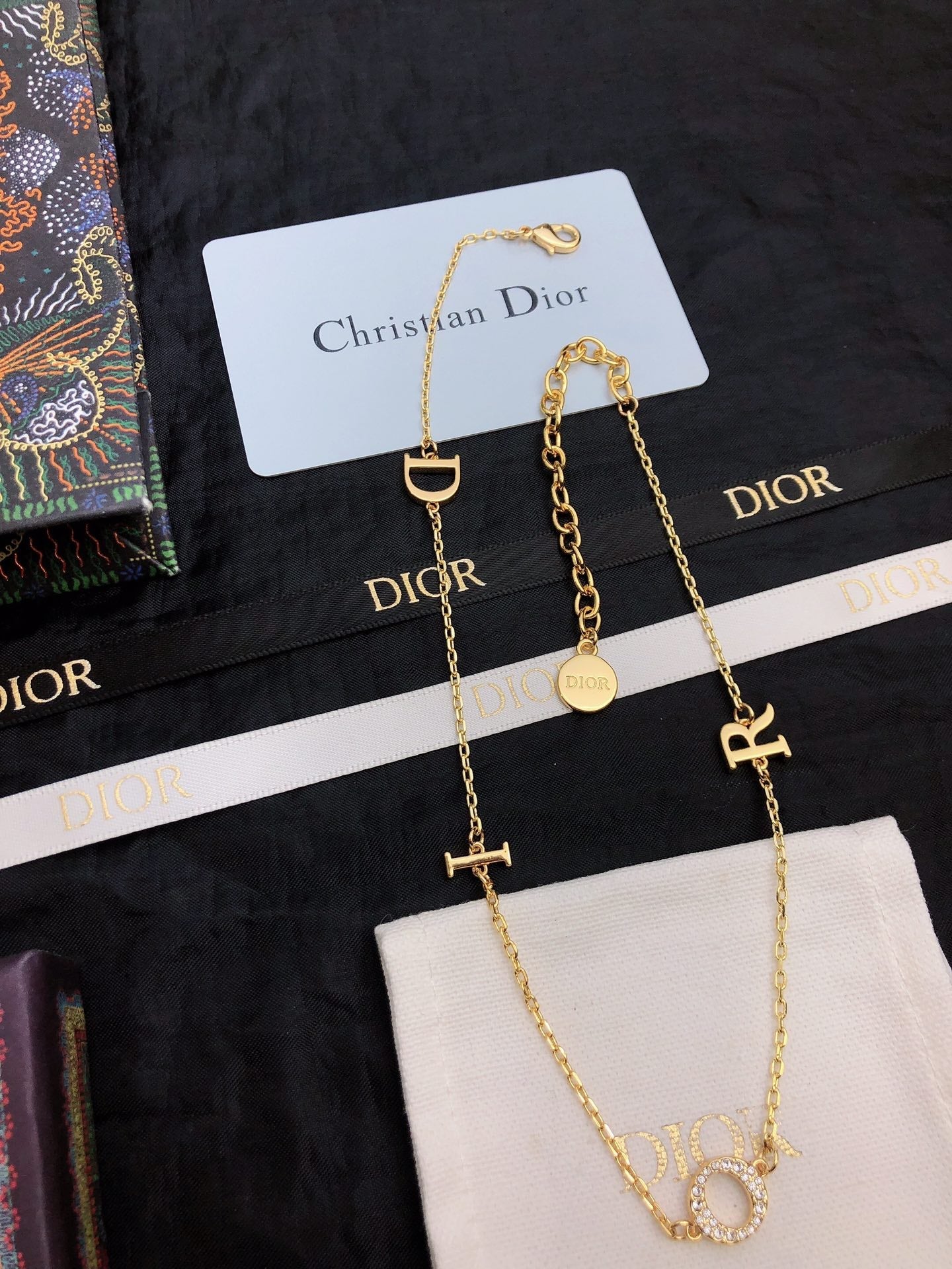 CD 26S DIOR LOGO CHAIN LAYERED NECKLACE IN GOLD TONE METAL WITH CRYSTAL 631007